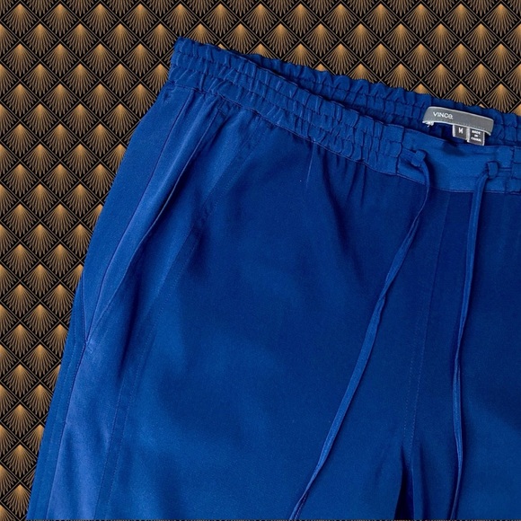 Vince Navy Blue 100% Silk Drawstring Waist Tapered Slim Leg Tuxedo Stripe Pants - Picture 6 of 16